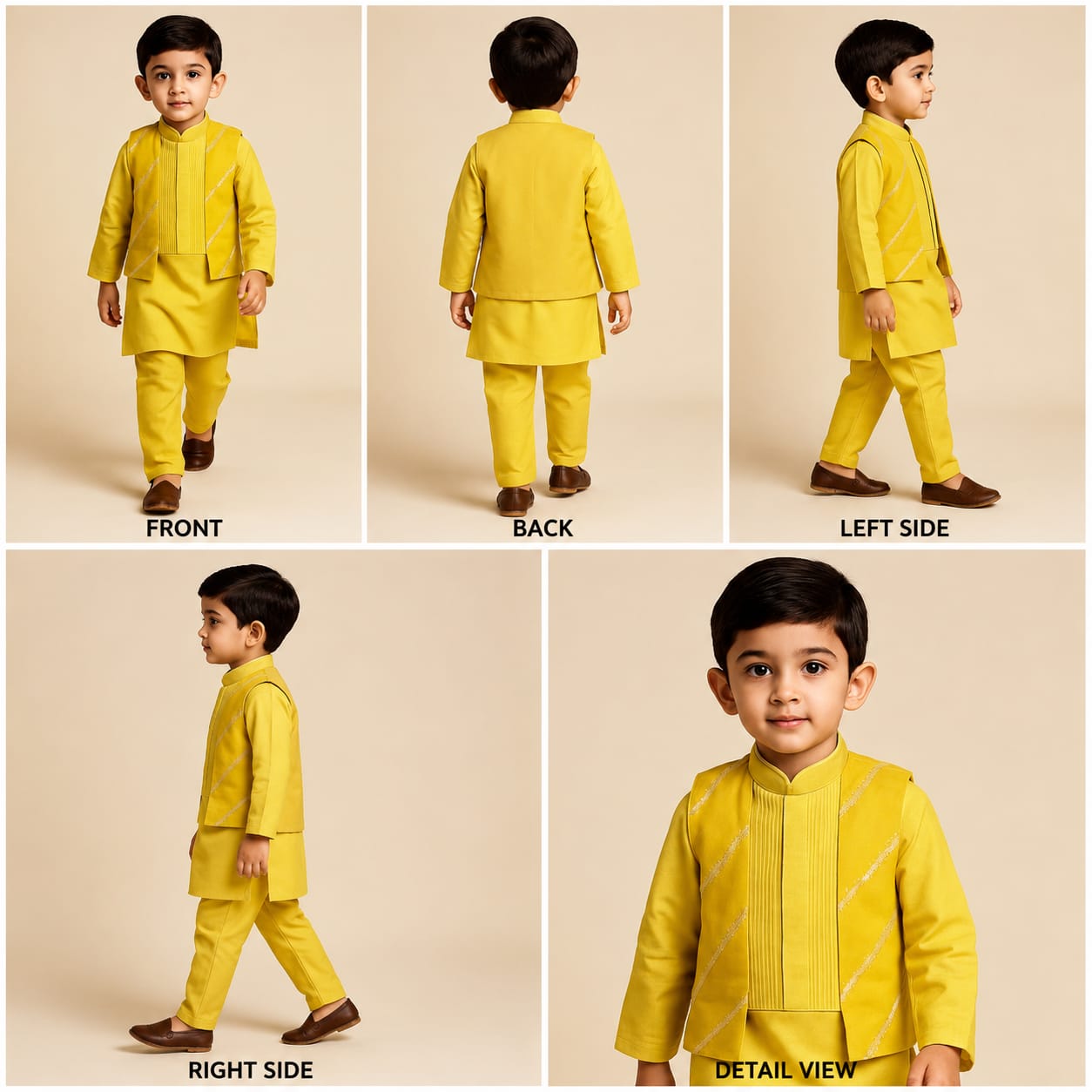 Pre Order: Mustard Kurta With Pin Tuck Jacket And Pyjama