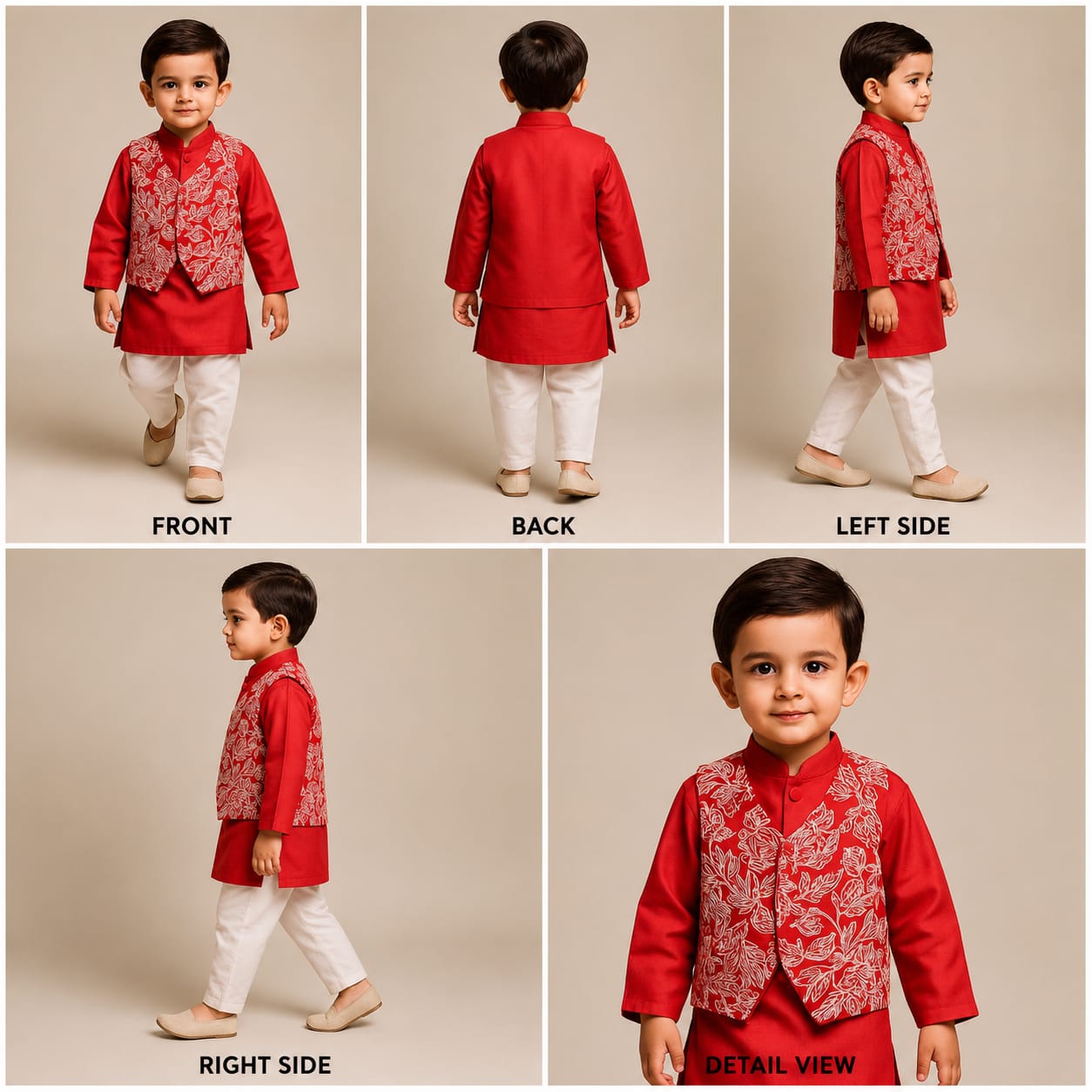 Pre Order: Embroidered Red Jacket With Kurta And Pyjama
