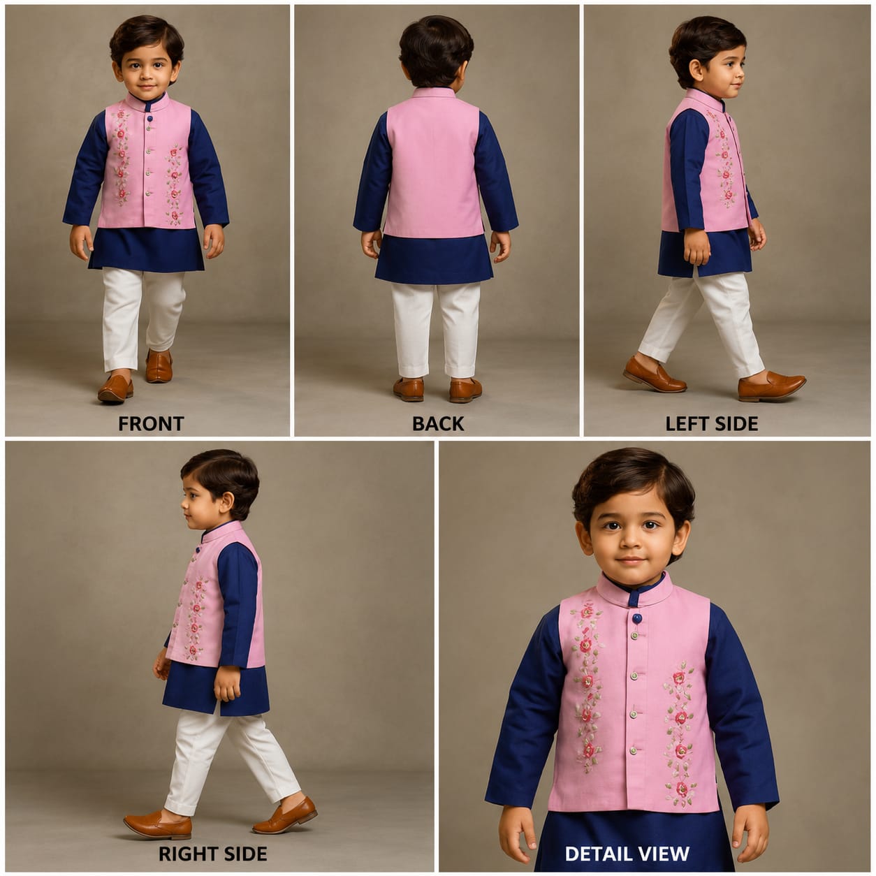 Pre Order: Blue Plain Kurta And Embroidered Jacket With Pyjama