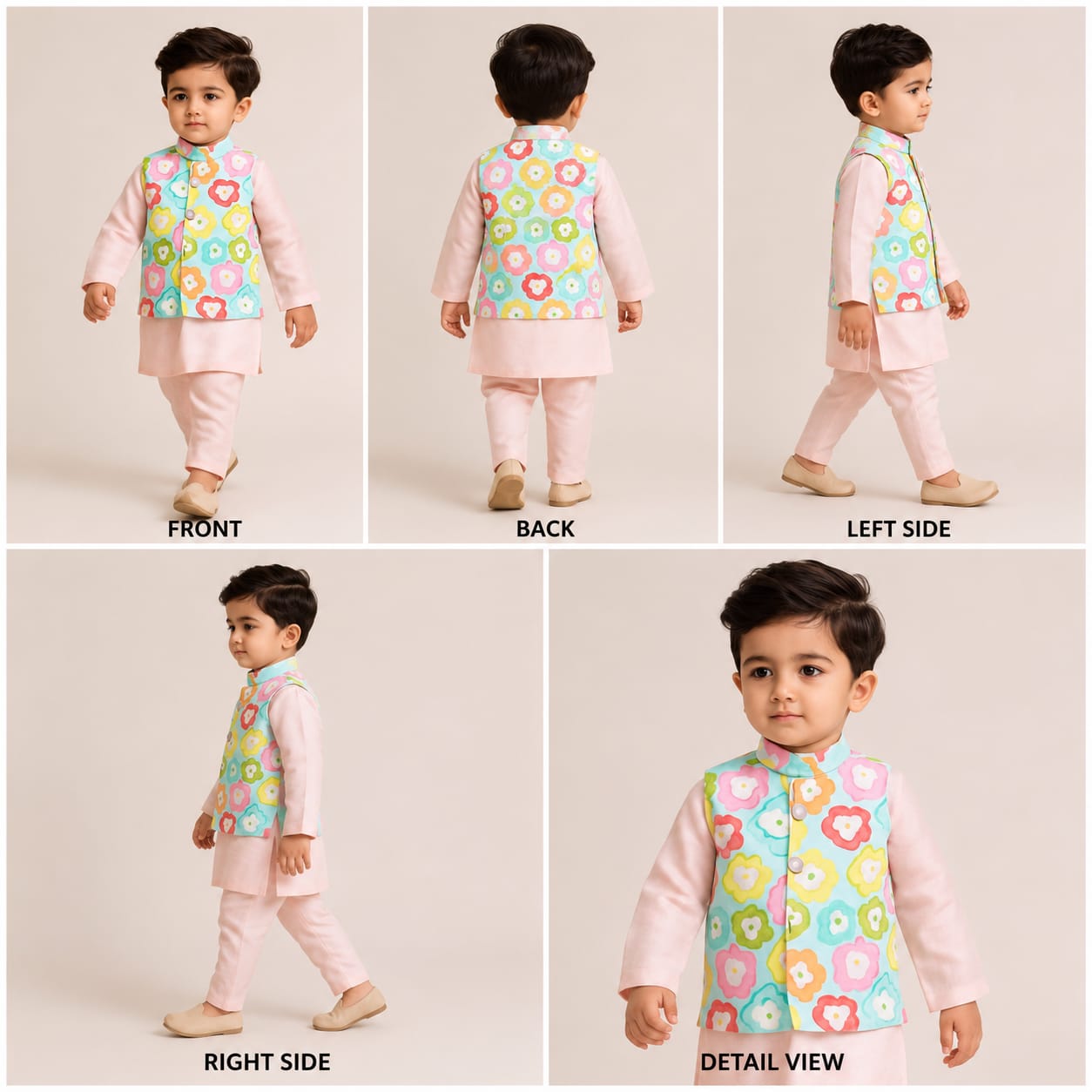 Pre Order: Ethnic Kurta With Vibrant Flowers Printed Jacket And Pyjama