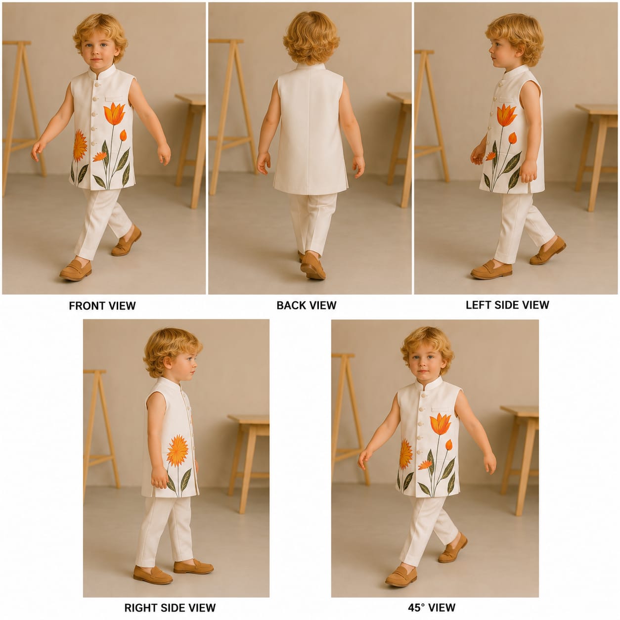 Pre Order: White Floral Hand painted Sherwani And Pant