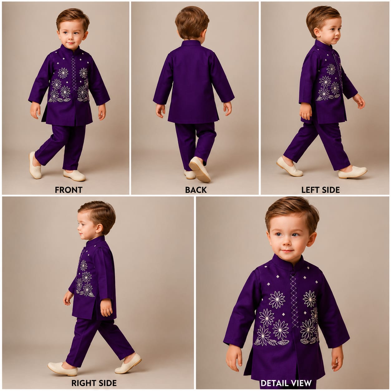 Pre Order: Silk Mandarin Collar Purple Kurta With Open Jacket And Pyjama