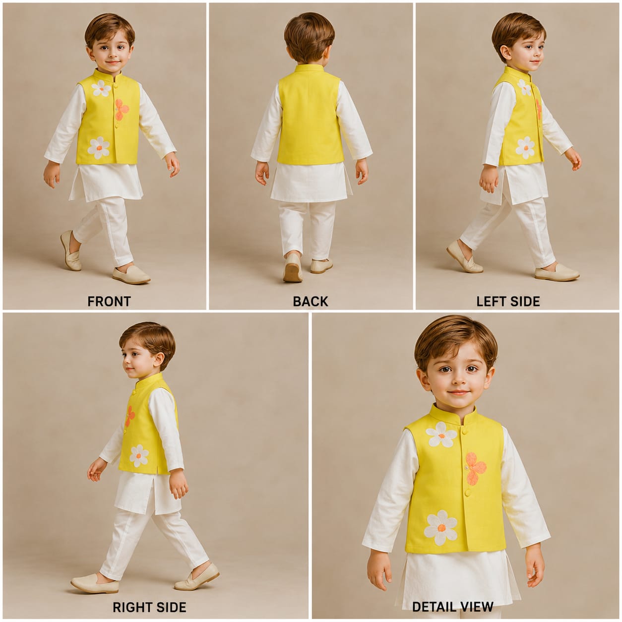Pre Order: Ethnic Kurta With Yellow Jacket And Pyjama