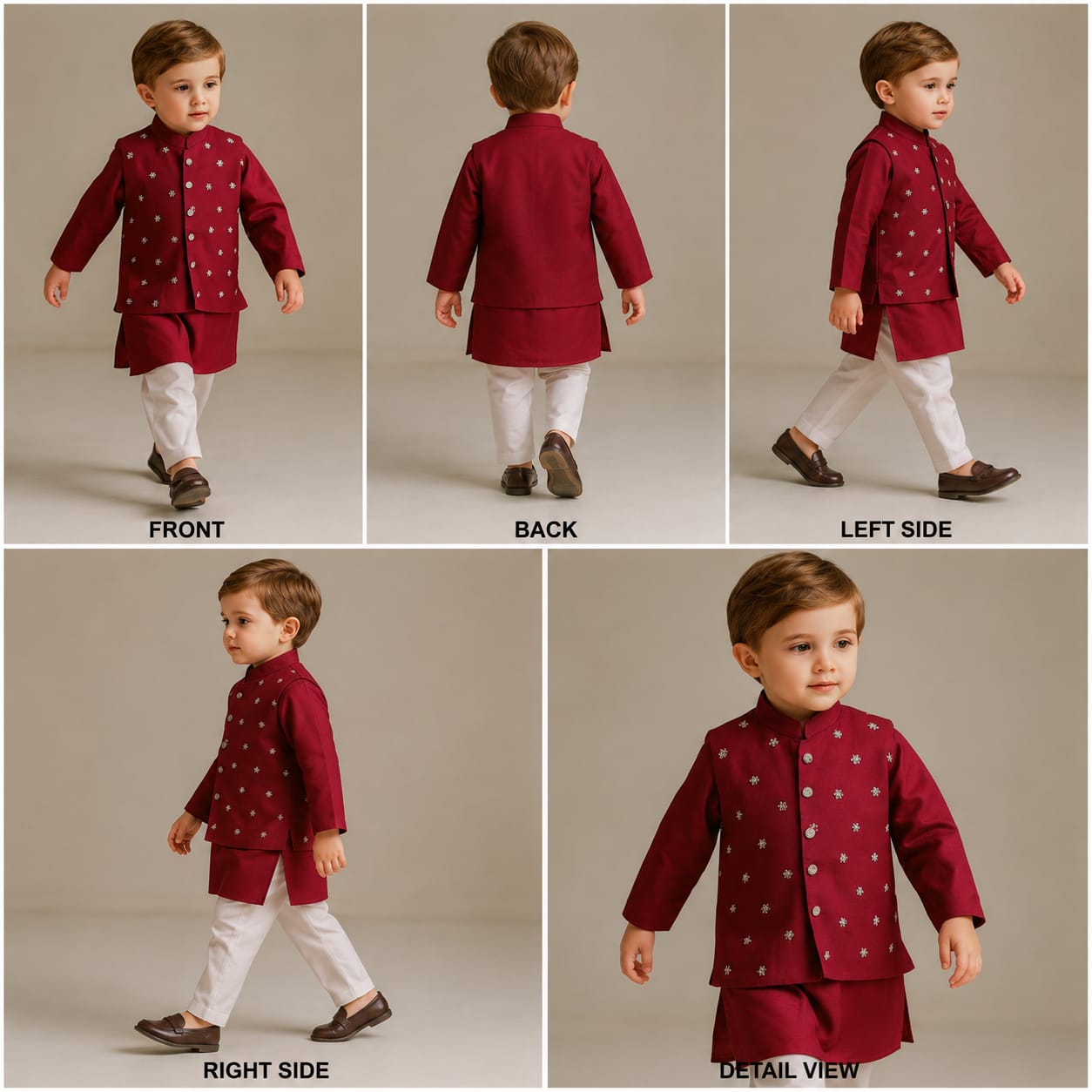 Pre Order: Maroon Ethnic Kurta With Floral Sequins Embroidered Jacket And Pyjama
