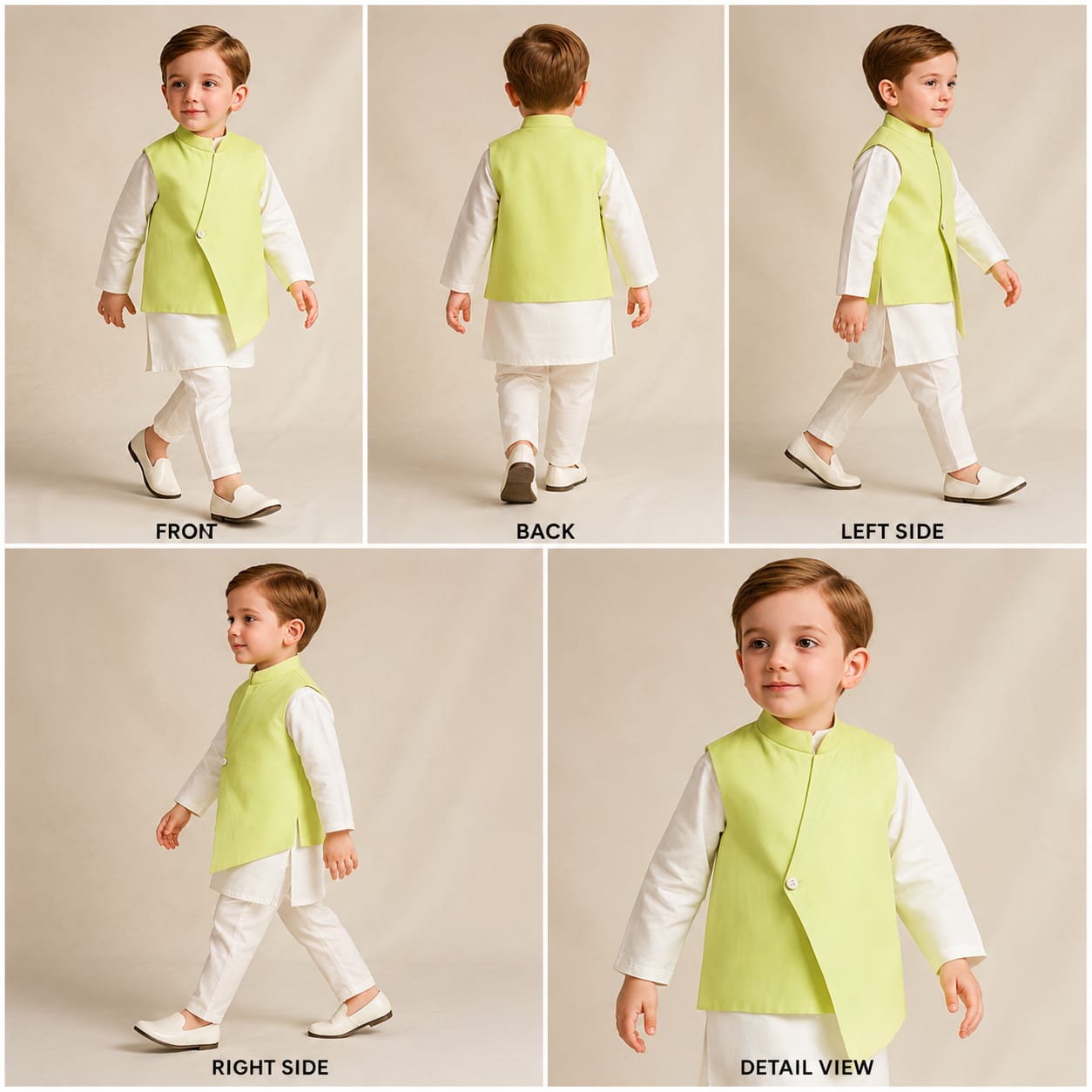 Pre Order: Kurta With Stylish Asymmetric Green Jacket And Pyjama