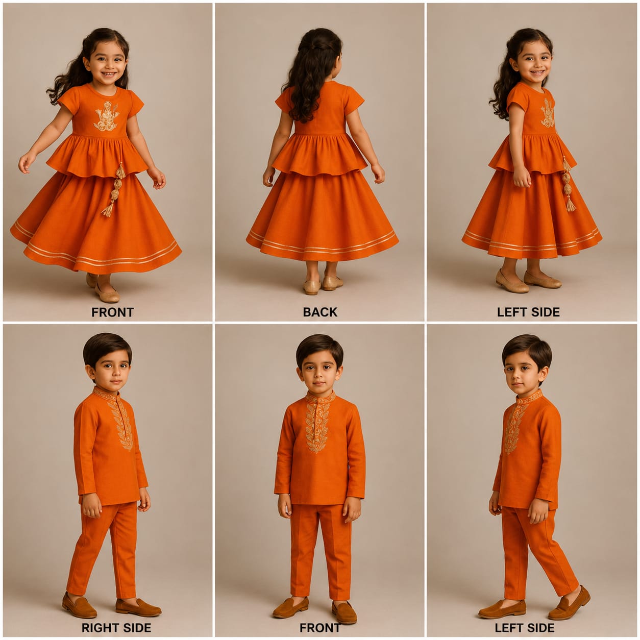 (Boy) Pre Order:Orange And Gold Embroidered Kurta Set