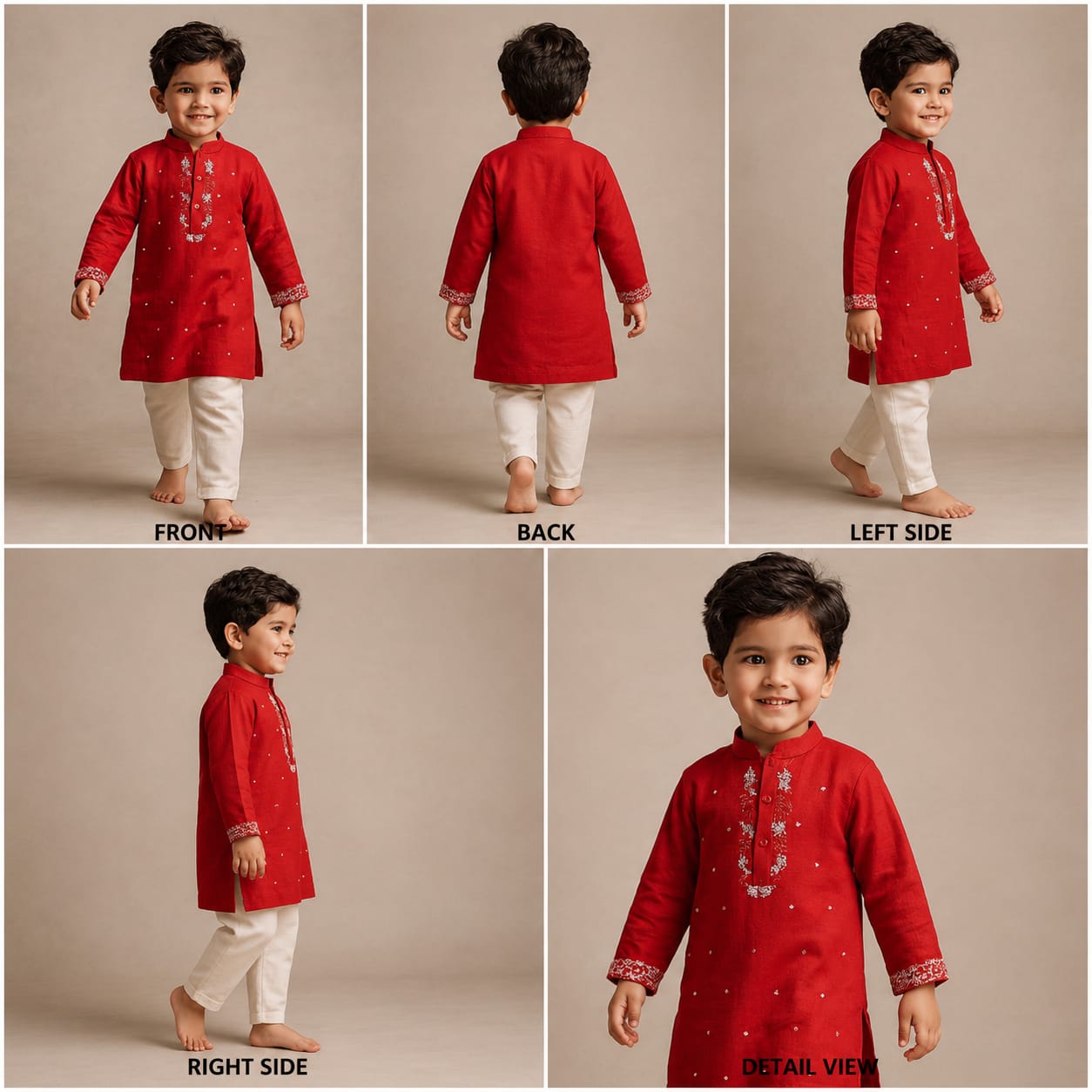 Pre Order: Red Sequin Embroidered Beaded Kurta With Pyjama