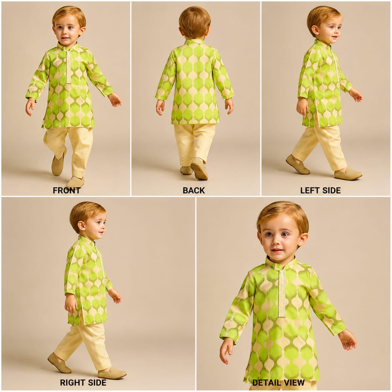 Pre Order: Embroidered Placket Green Kurta With Pyjama