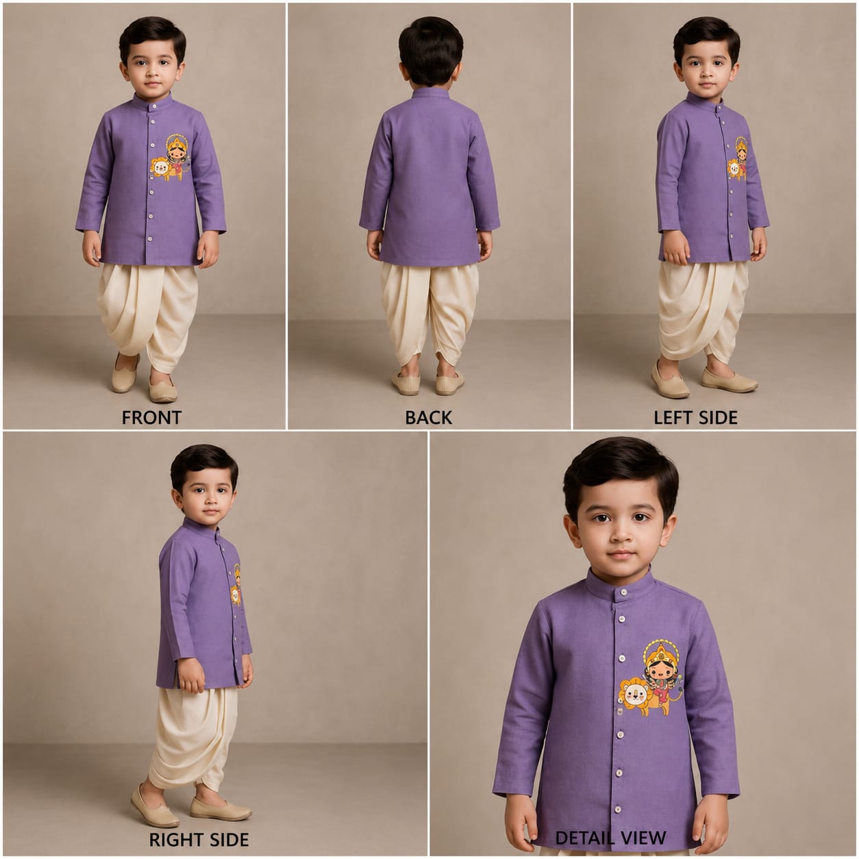 Pre Order: Mata Durga Purple Kurta With Off White Dhoti