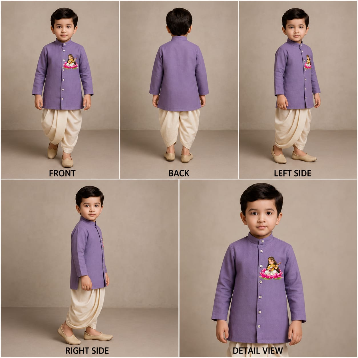 Pre Order: Maa Saraswati  Purple Kurta With Off White Dhoti