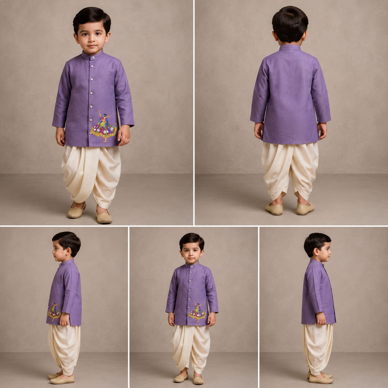 Pre Order: Folk Fusion Purple Kurta With Off White Dhoti