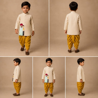 RTD Pre Order: Togetherness Off White Kurta With Yellow Dhoti