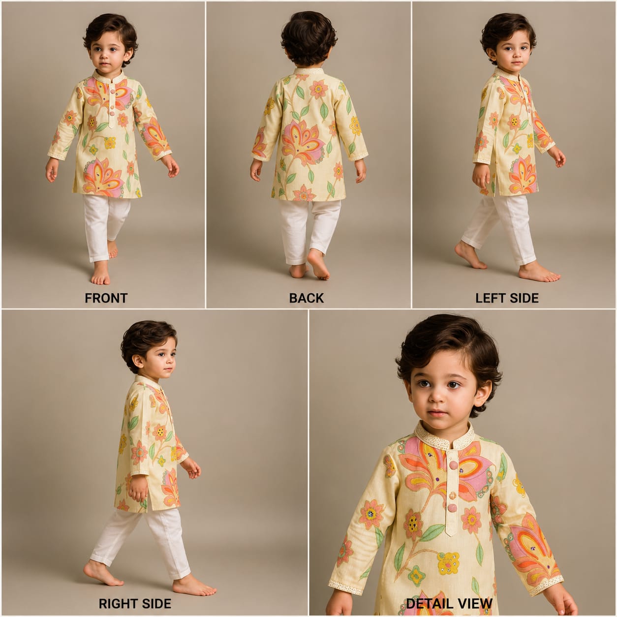 Pre Order: Off White Stylish Floral Kurta With White Pyjama