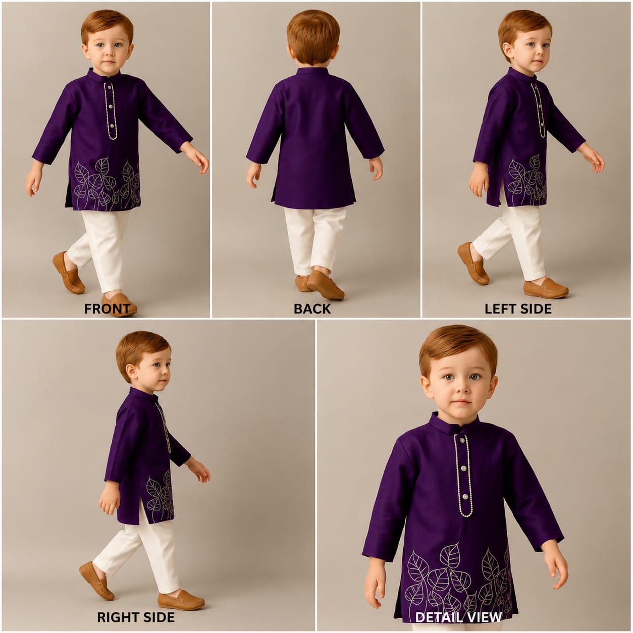 Pre Order: Purple Leaf Embroidered Kurta With Pyjama