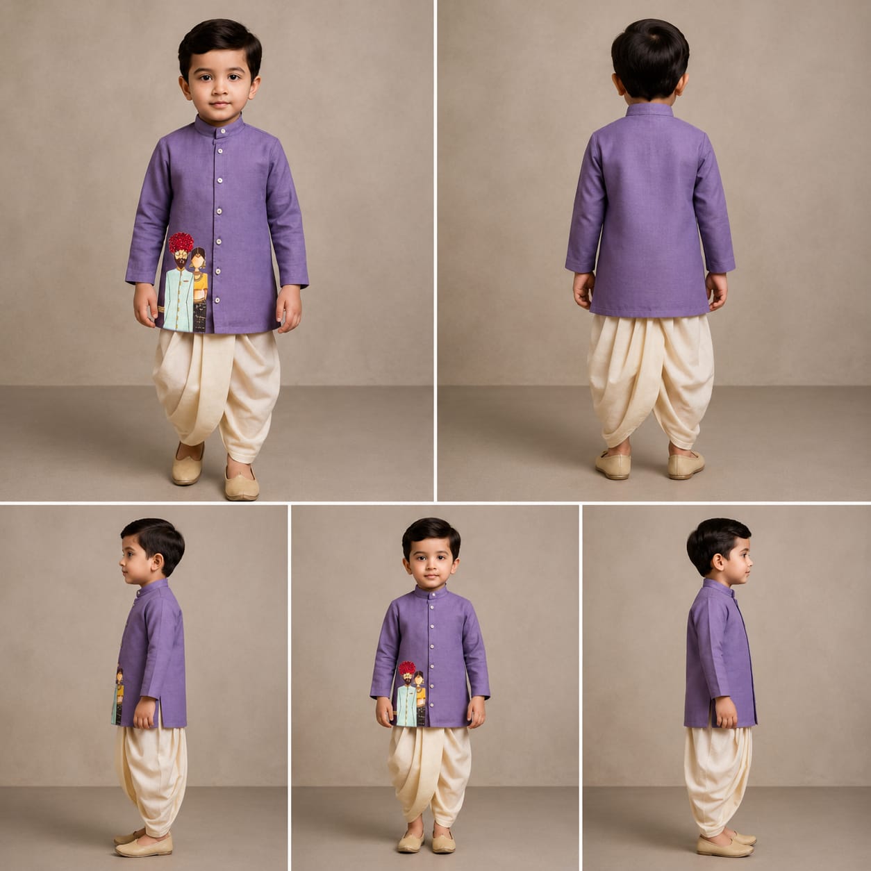 Pre Order: Yugalbandi Purple Kurta With Off White Dhoti