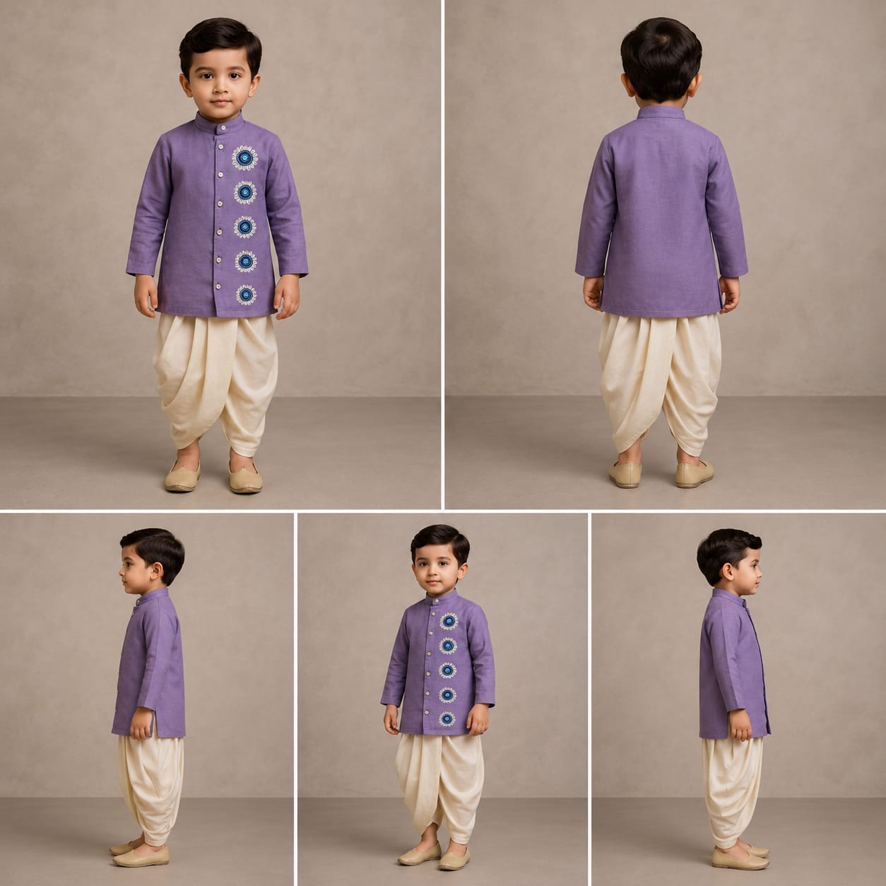 Pre Order: An Evil Embroidered Eye Purple Kurta With Off White Dhoti