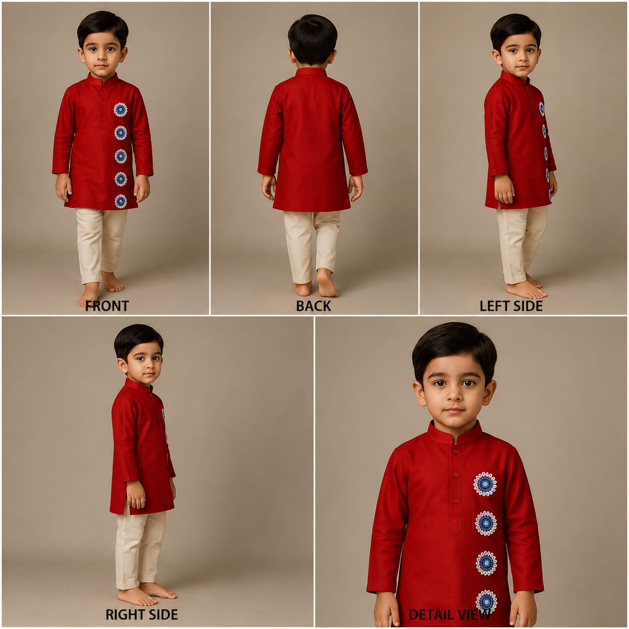Pre Order: Protective Embroidered Eyes Red Kurta And Pyjama Set