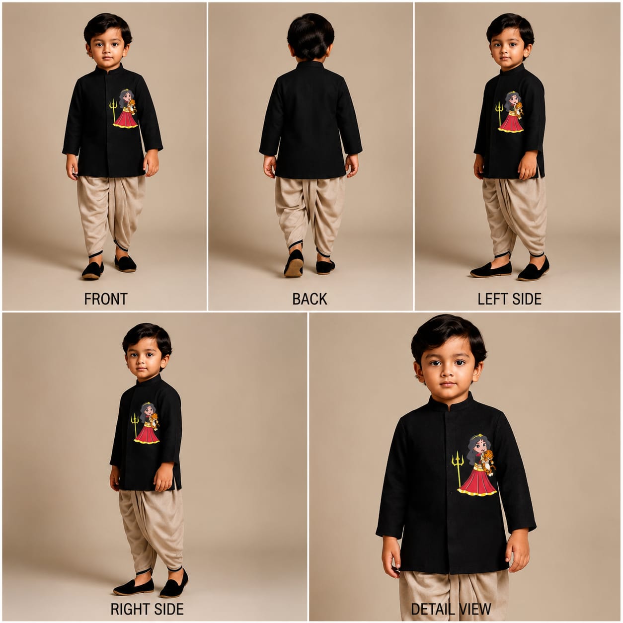 Pre Order: Maa Chandraghanta with tiger Black Kurta With Dhoti
