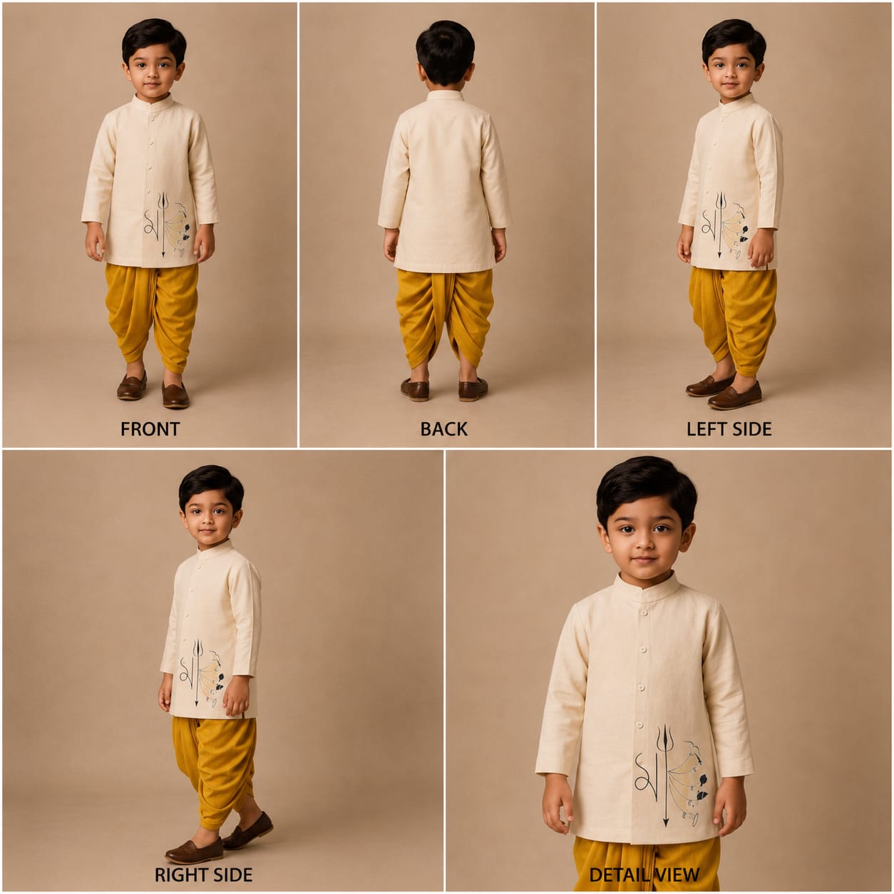 Pre Order: Trishul Devi Off White  Kurta With Yellow Dhoti