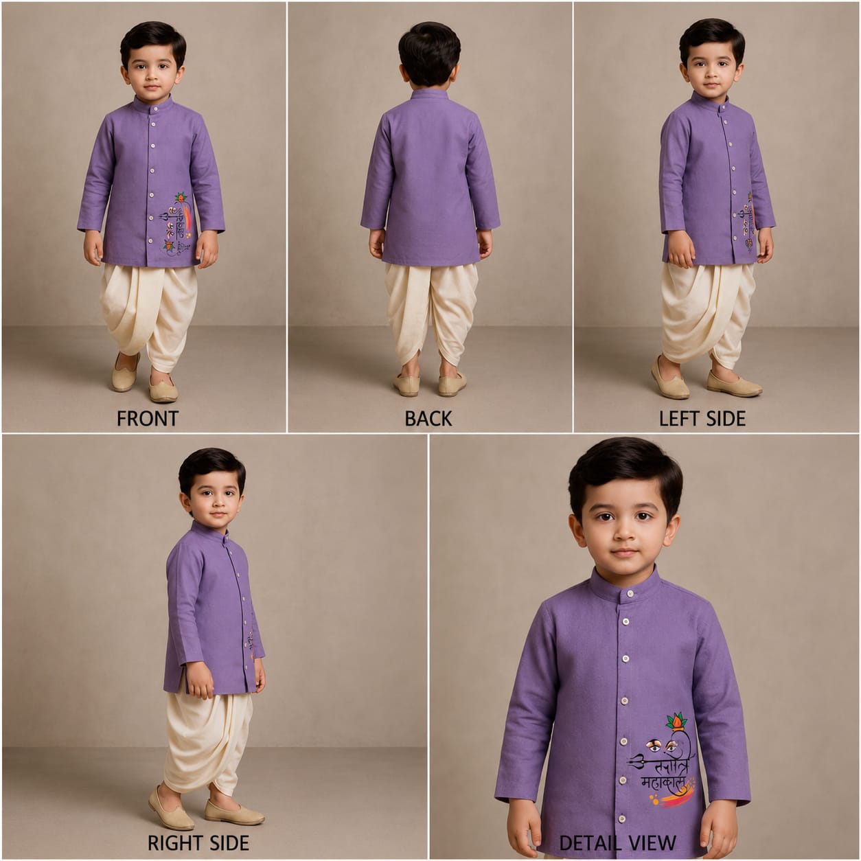 Pre Order: Divine Vision of Navratri Purple Kurta With Off White Dhoti