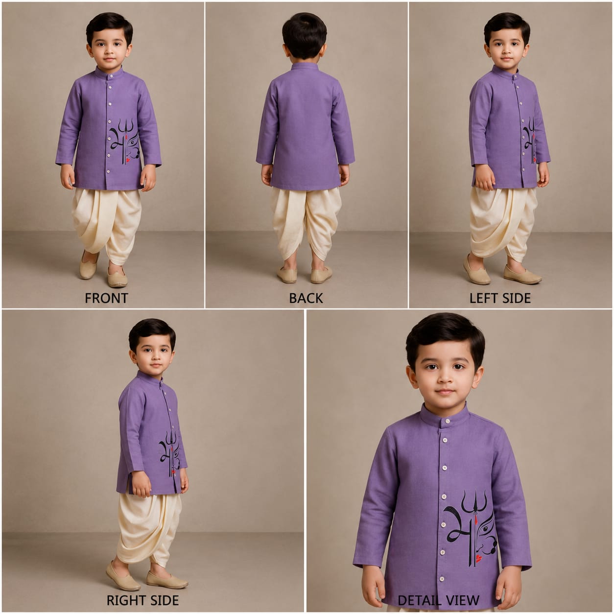 Pre Order: Divine Vision Trisul Purple Kurta With Off White Dhoti