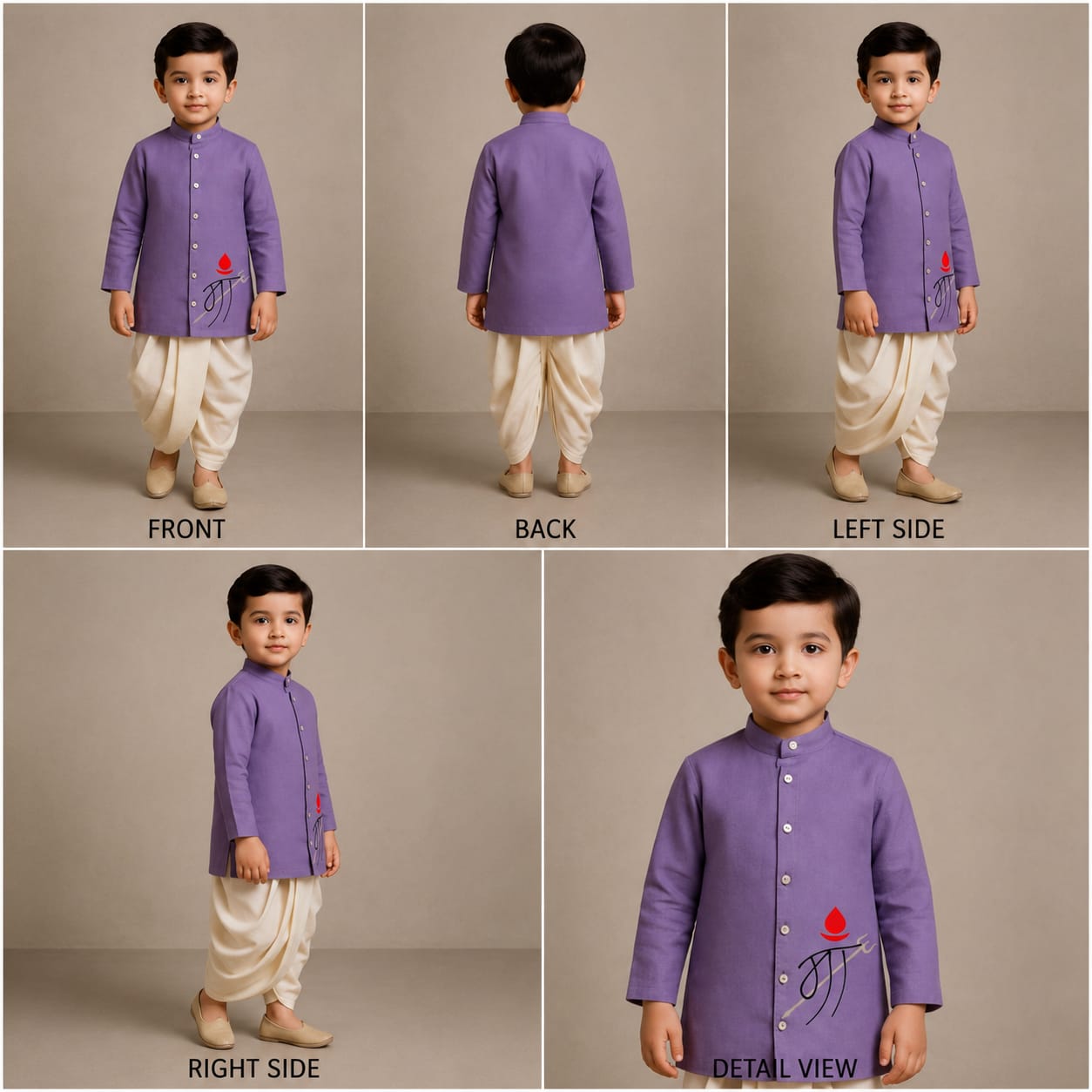 Pre Order: Maa Trisul Purple Kurta With Off White Dhoti