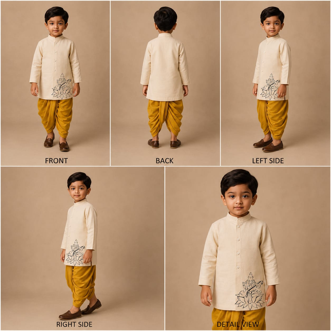 Pre Order: Padma Saraswati Off White  Kurta With Yellow Dhoti