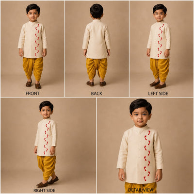 Pre Order: Divine Steps Off White  Kurta With Yellow Dhoti