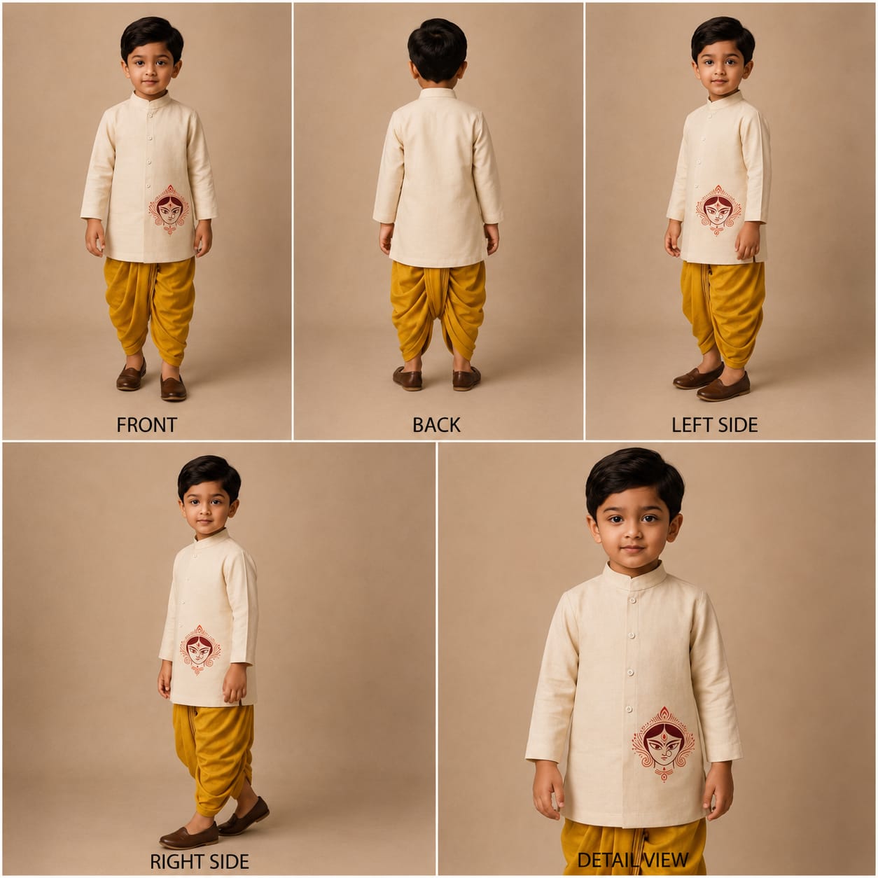 Pre Order: Maa Shakti Off White Kurta With Yellow Dhoti