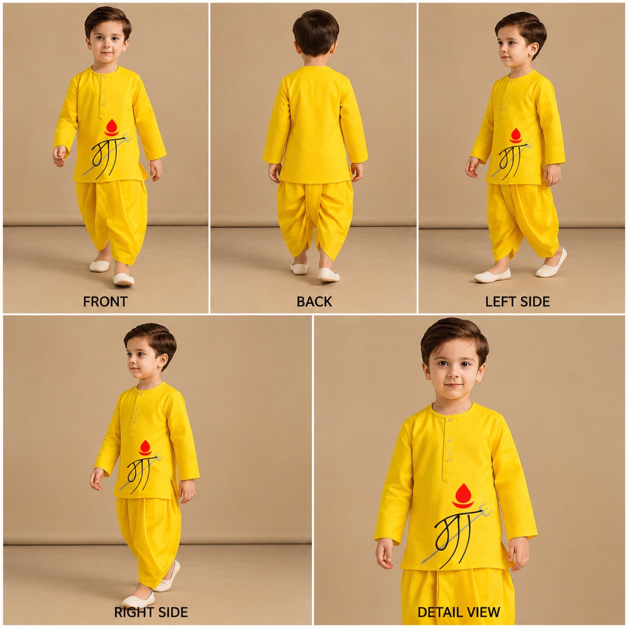 Pre Order: Maa Divine Shield Yellow Kurta And Dhoti Style Pant