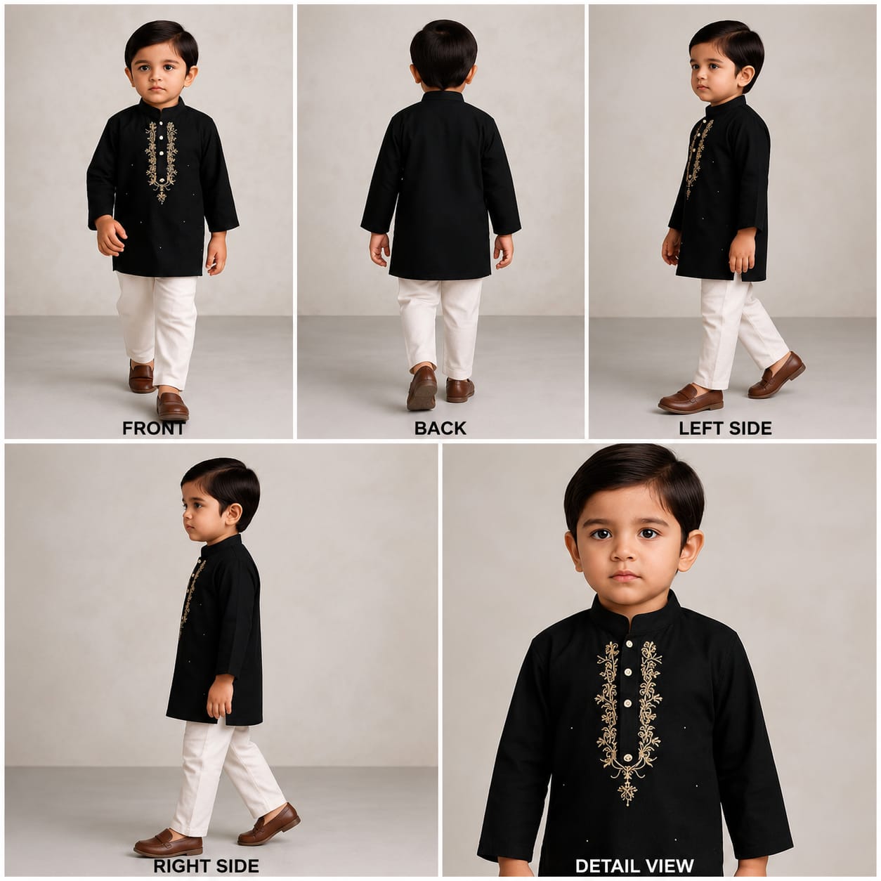 Pre Order: Black Hand Embroidered Kurta And Pyjama