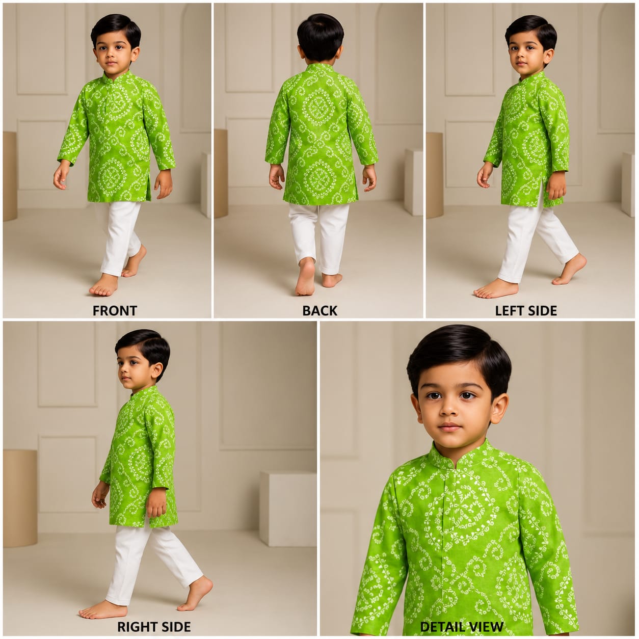 Pre Order: Bandhani Printed Green Kurta With Pyjama