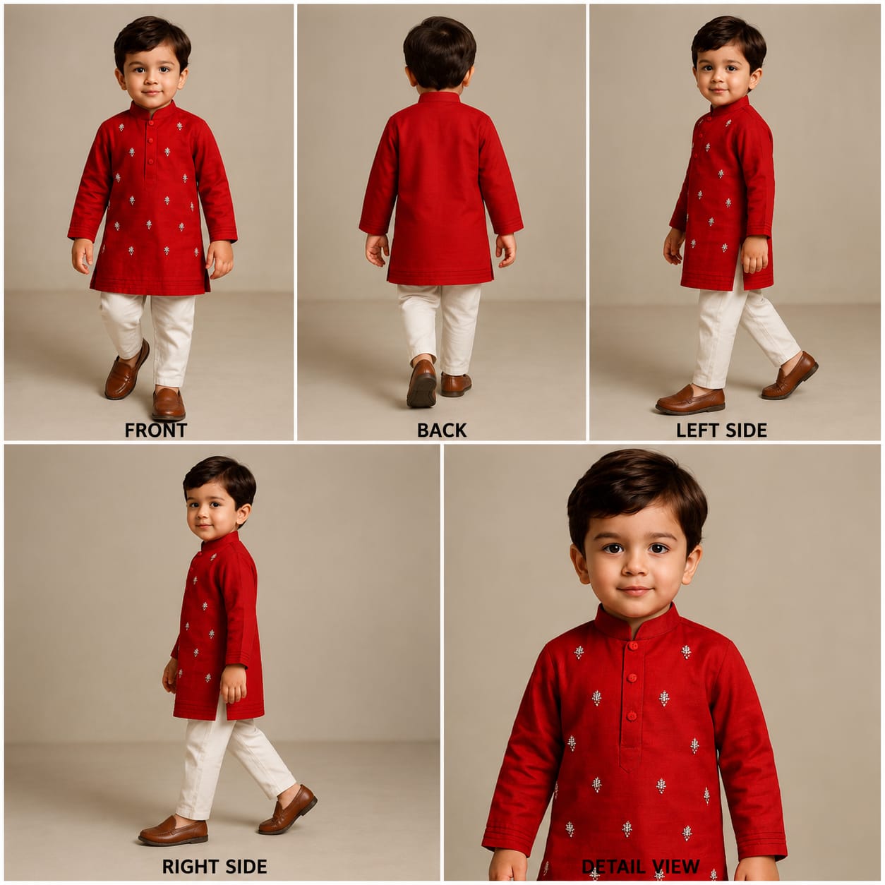 Pre Order: Silk Red Kurta And Off White Pyjama