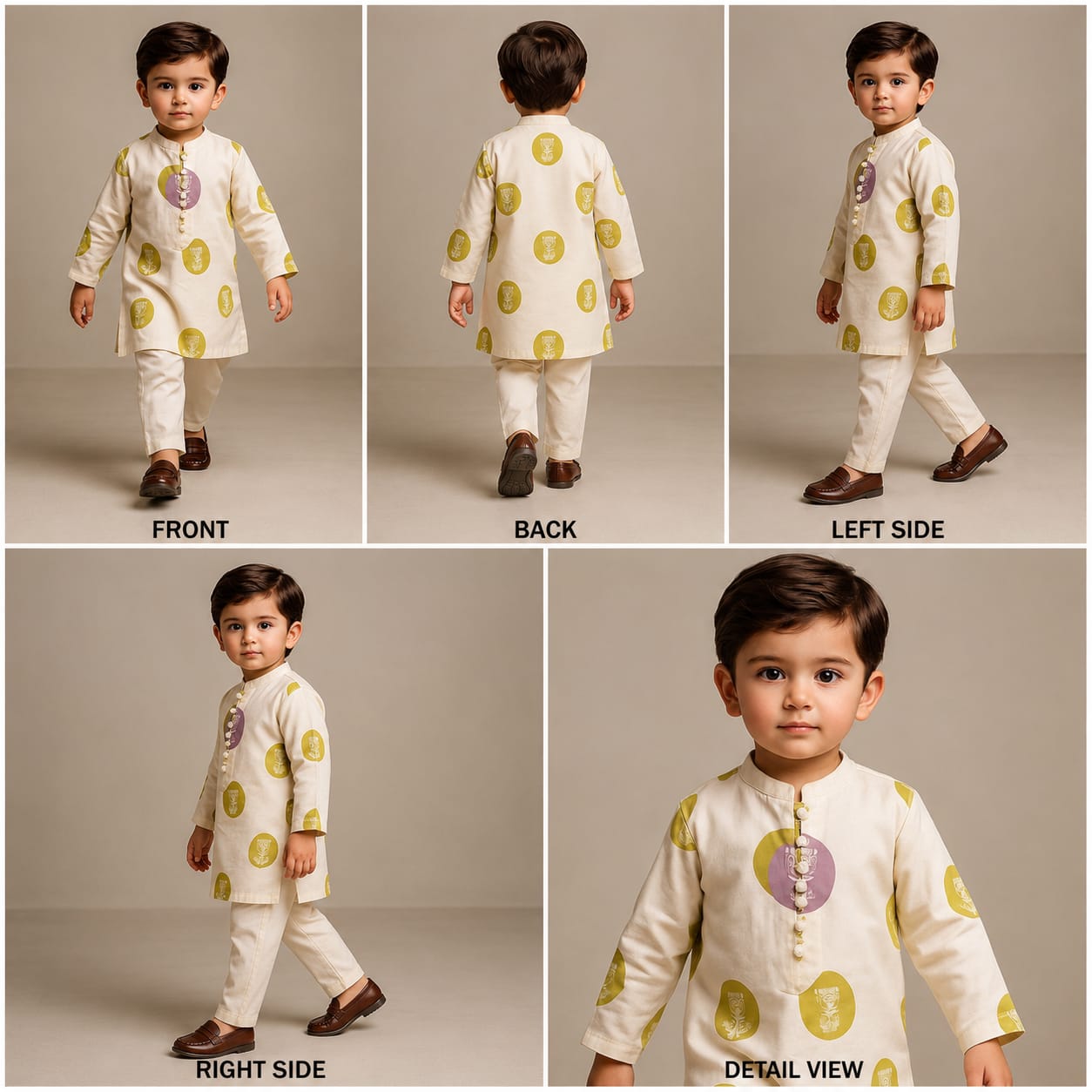 Pre Order: Printed Off White Kurta And Pyjama