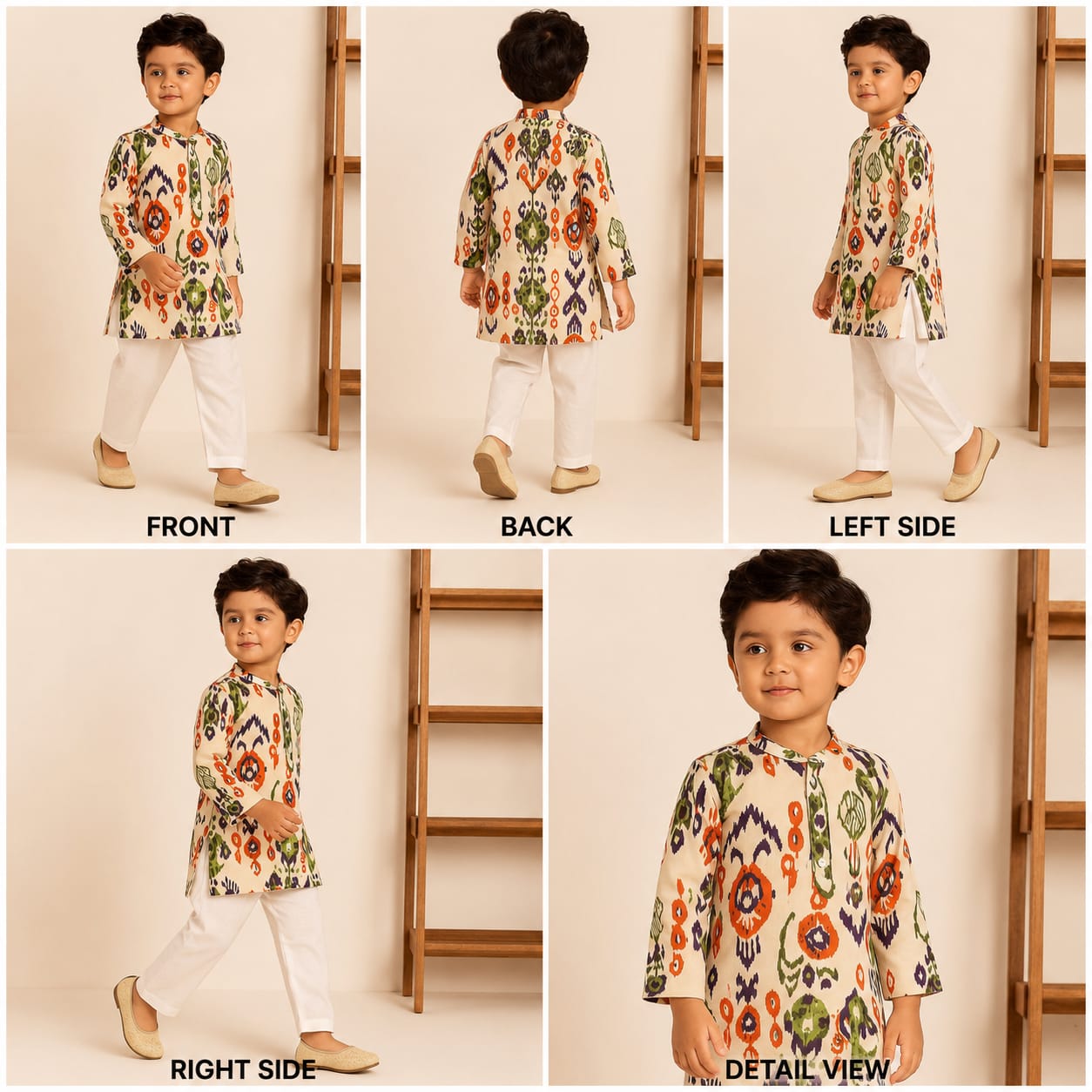 Pre Order: Pleated Hem Multicolour Printed Kurta And Pyjama