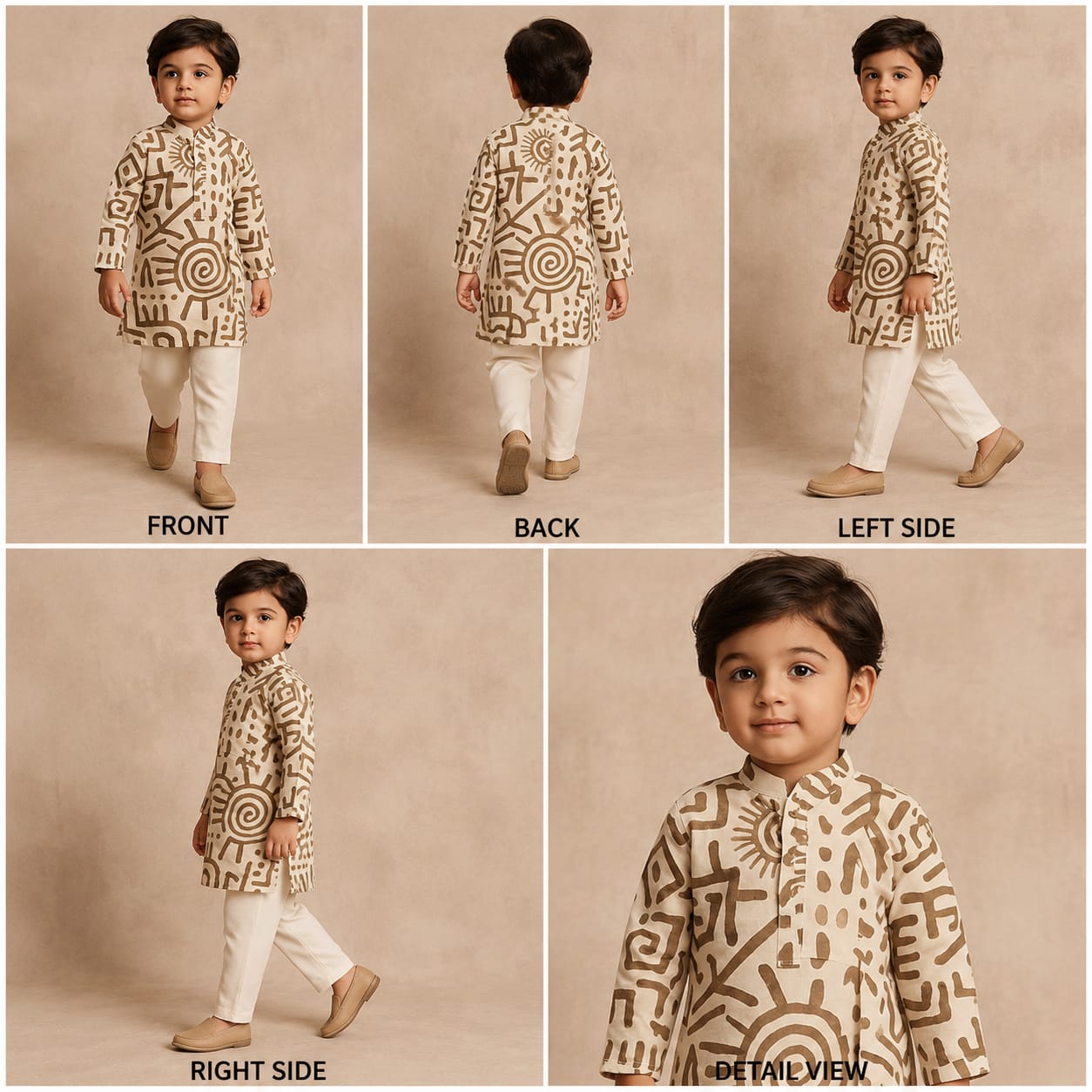 Pre Order: Printed Front One Side Pleated Kurta And Pyjama