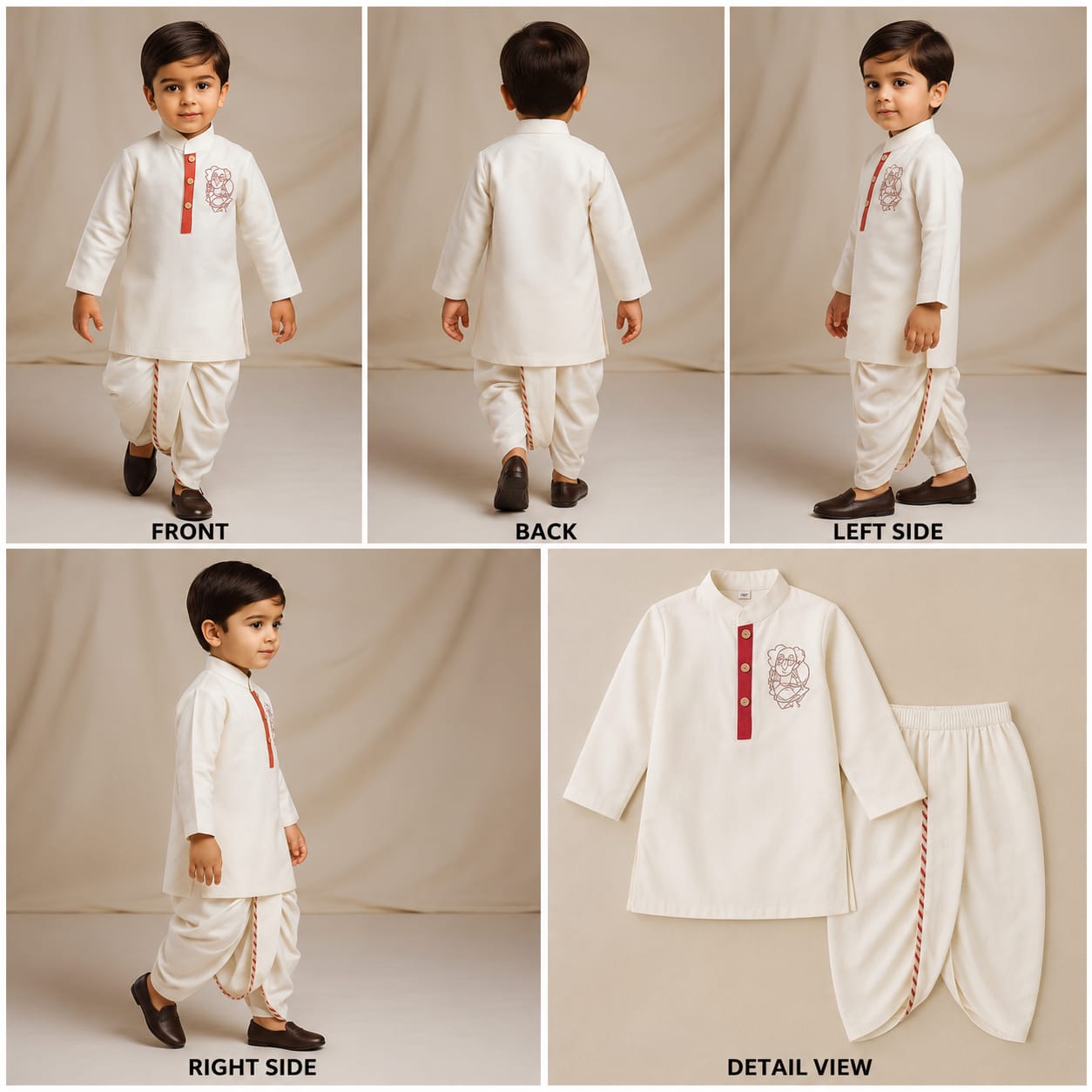 Pre Order: Ganesha Embroidered Off White Kurta And Dhoti