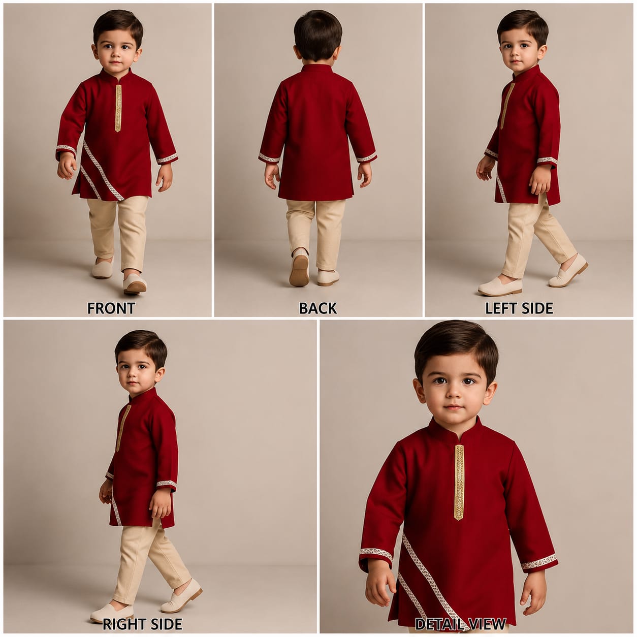 Pre Order: Faux Mirror Lace Detail Red Kurta And Pyjama