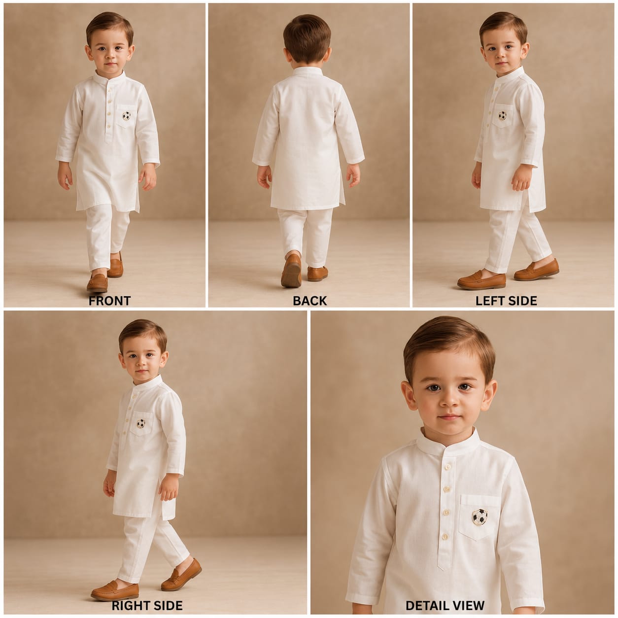 Pre Order: Football Embroidered Patch Pocket Detail White Kurta