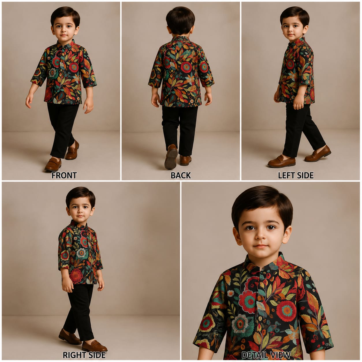 Pre Order: Multicolour Floral Printed Kurta And Black Pyjama