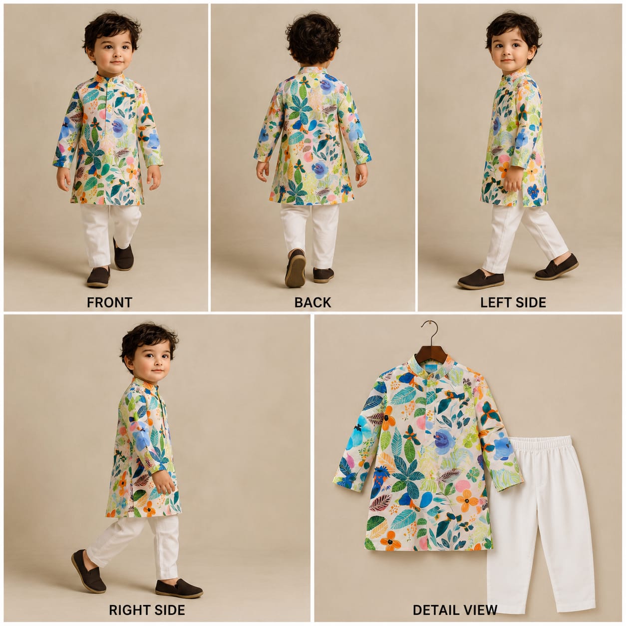 Pre Order: Multicolour Leaves Printed Ethnic Kurta And Churidar