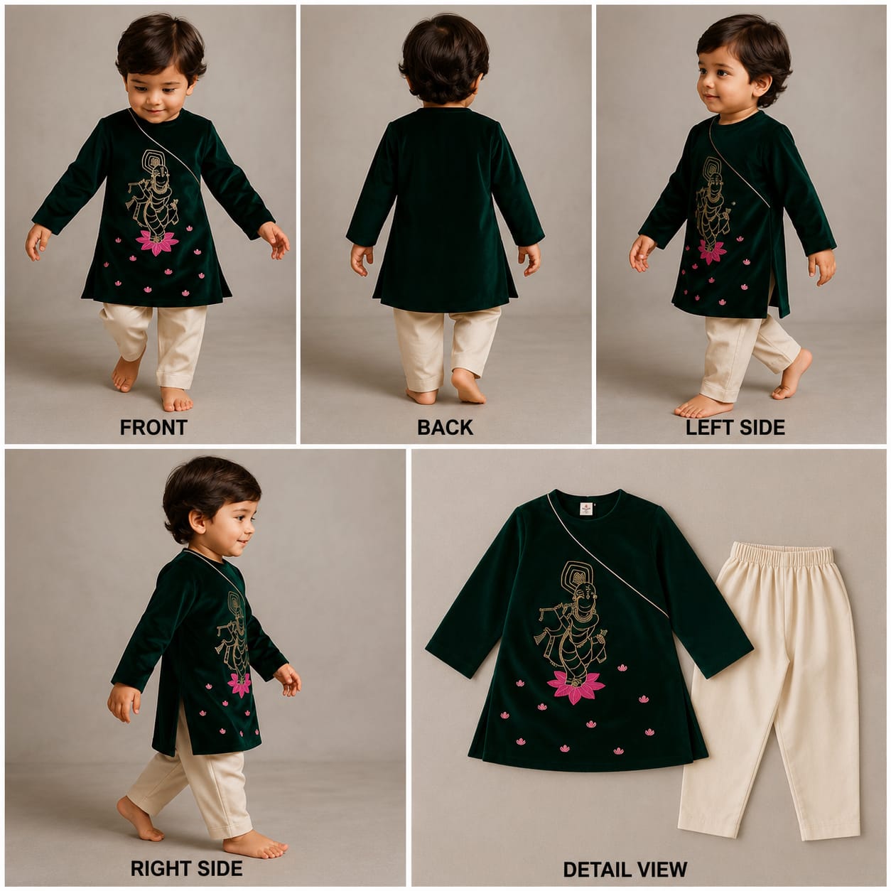Pre Order: Green Krishna Embroidered Set