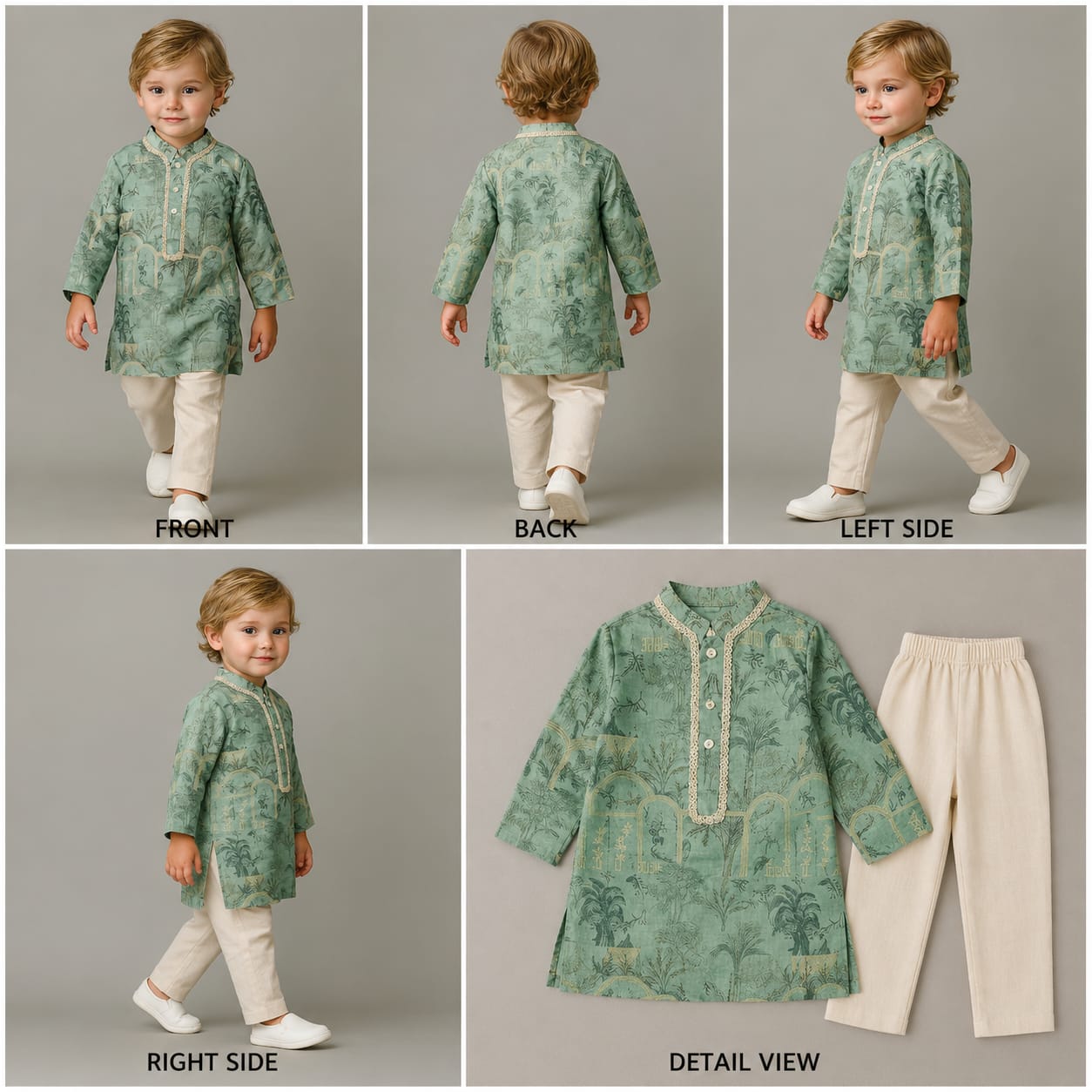 Pre Order: Digital Printed Green Kurta With Pyjama