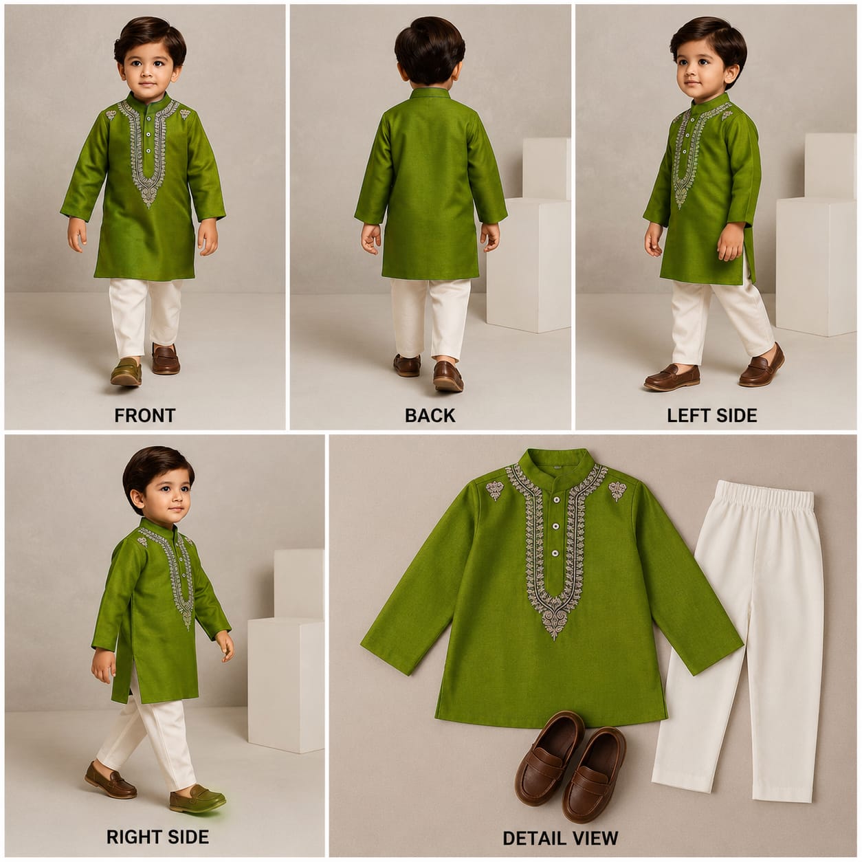 Pre Order: Green Zari Embroidered Kurta With Off White Pyjama
