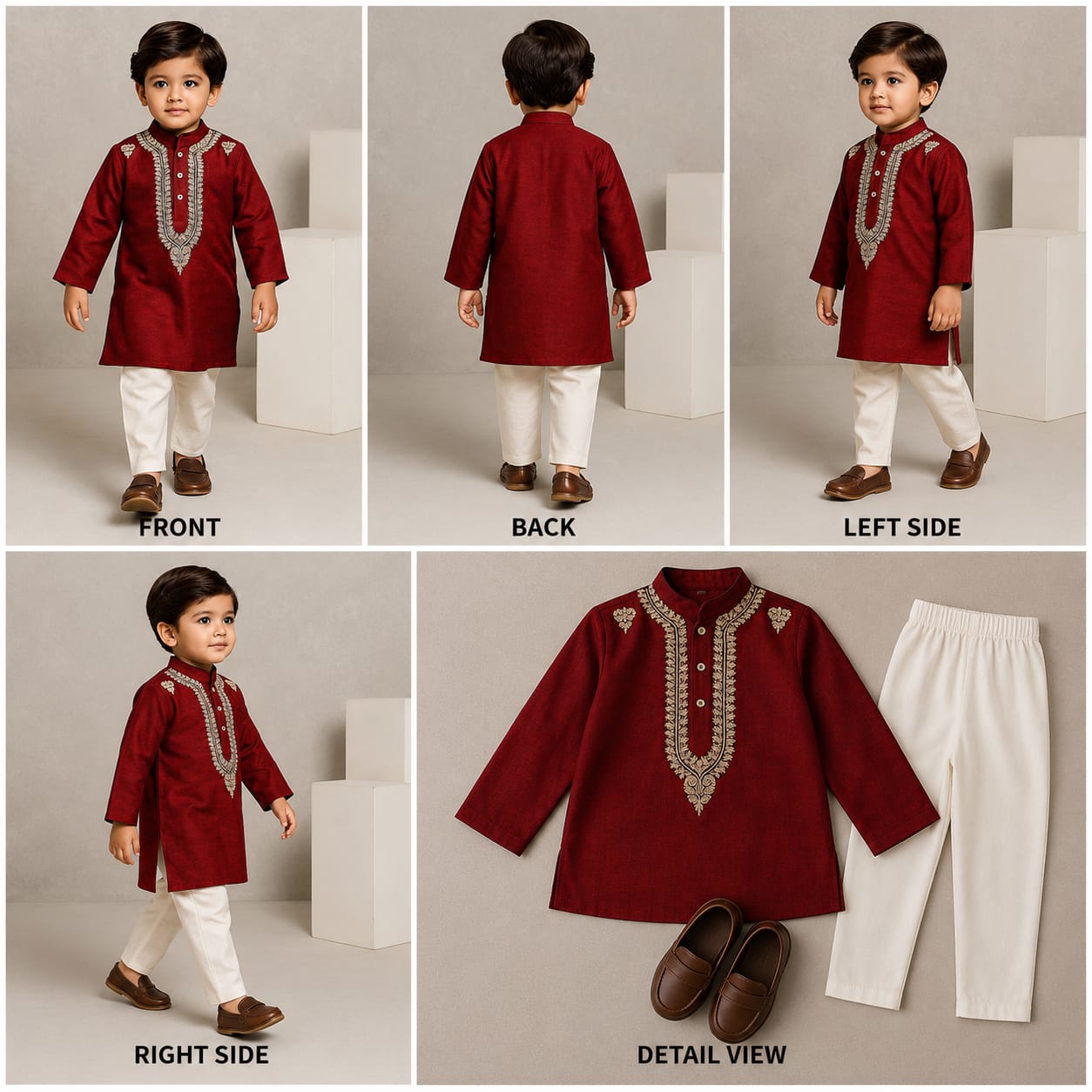 Pre Order: Maroon Zari Embroidered Kurta With Off White Pyjama