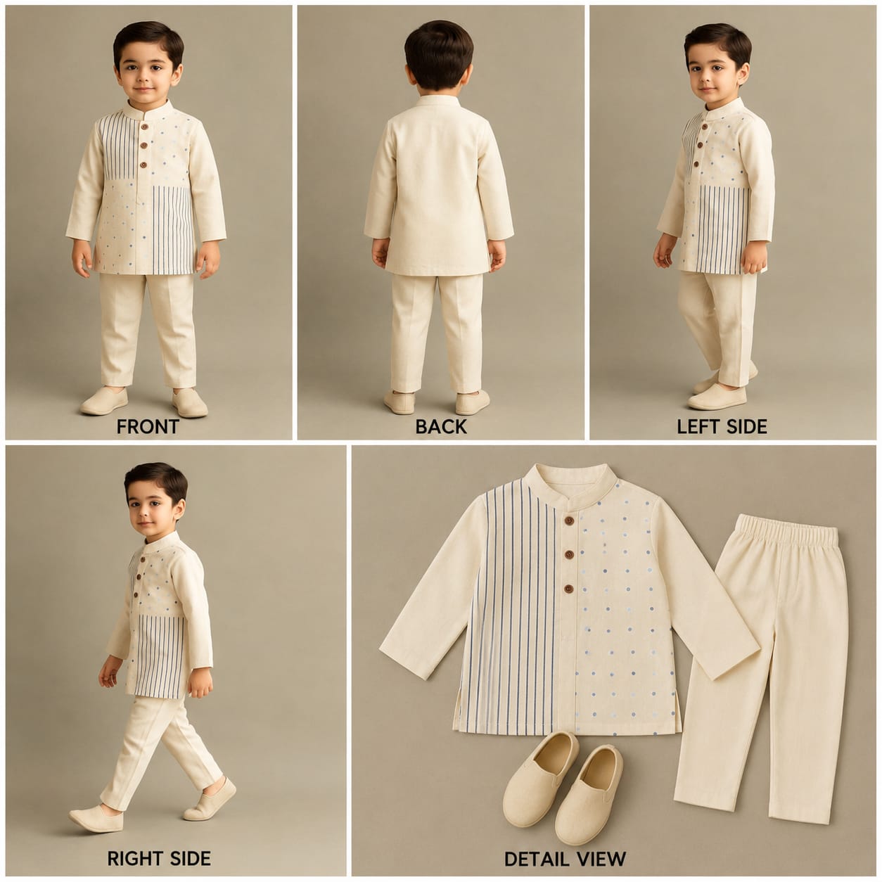 Pre Order: Multi Pattern Embroidered Off White Kurta With Pyjama