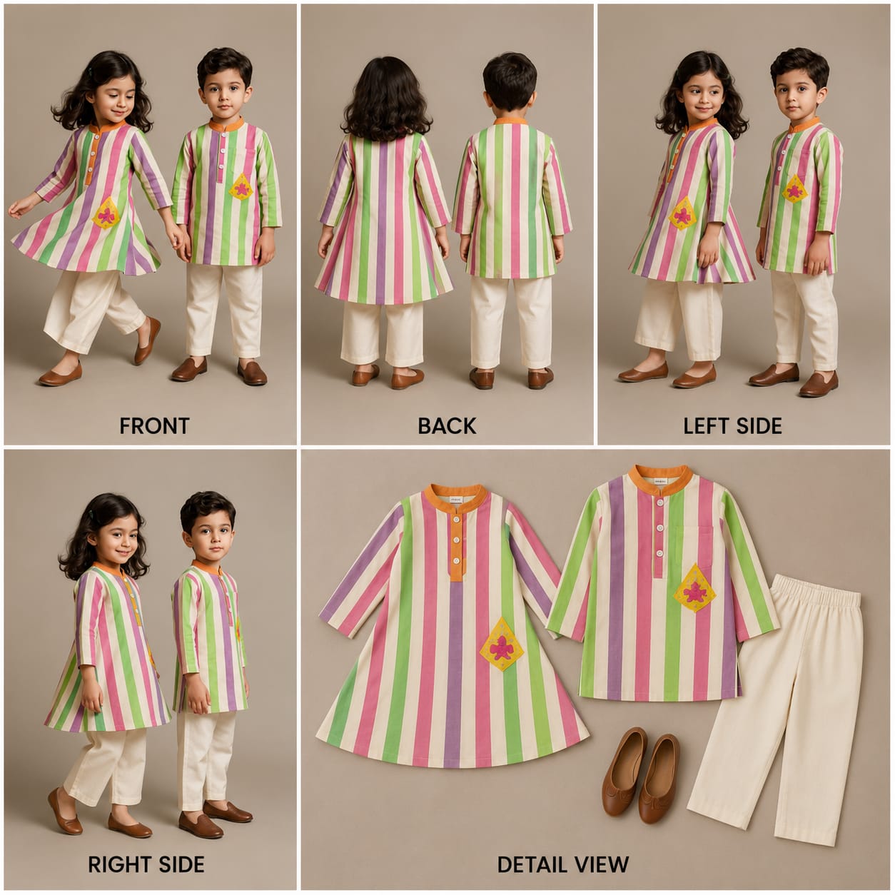 (Boy) Pre Order: Multicoloured Striped Kurta And Pyjama
