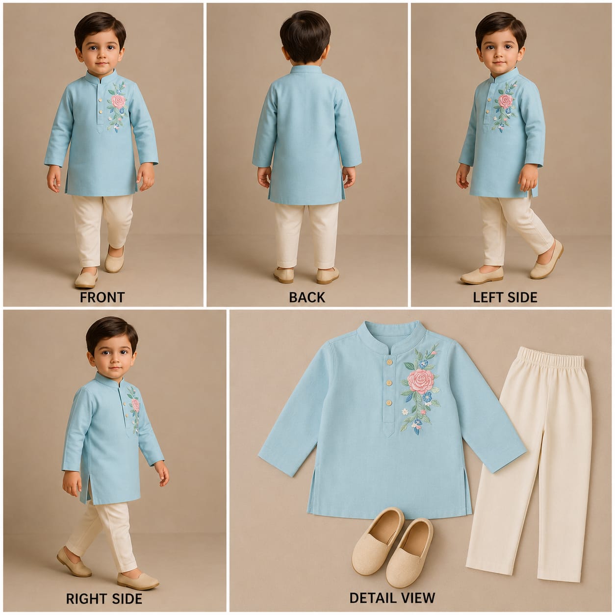 Pre Order: Sky Blue Embroidered Kurta With Off-White Pyjama