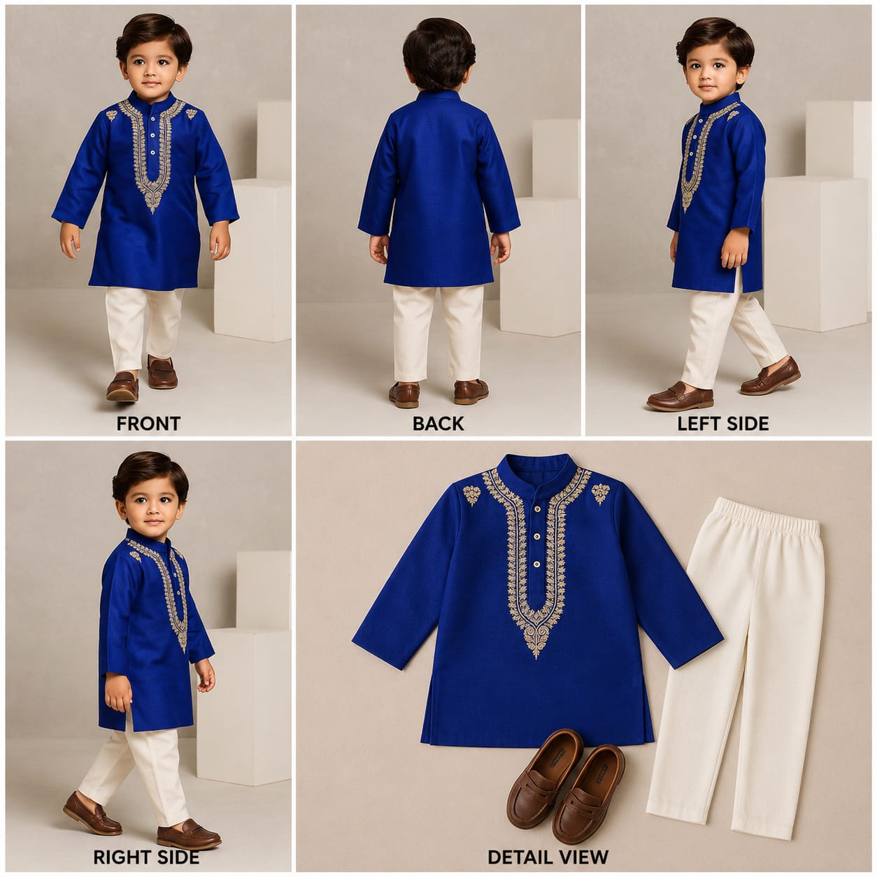Pre Order: Blue Zari Embroidered Kurta With Off White Pyjama