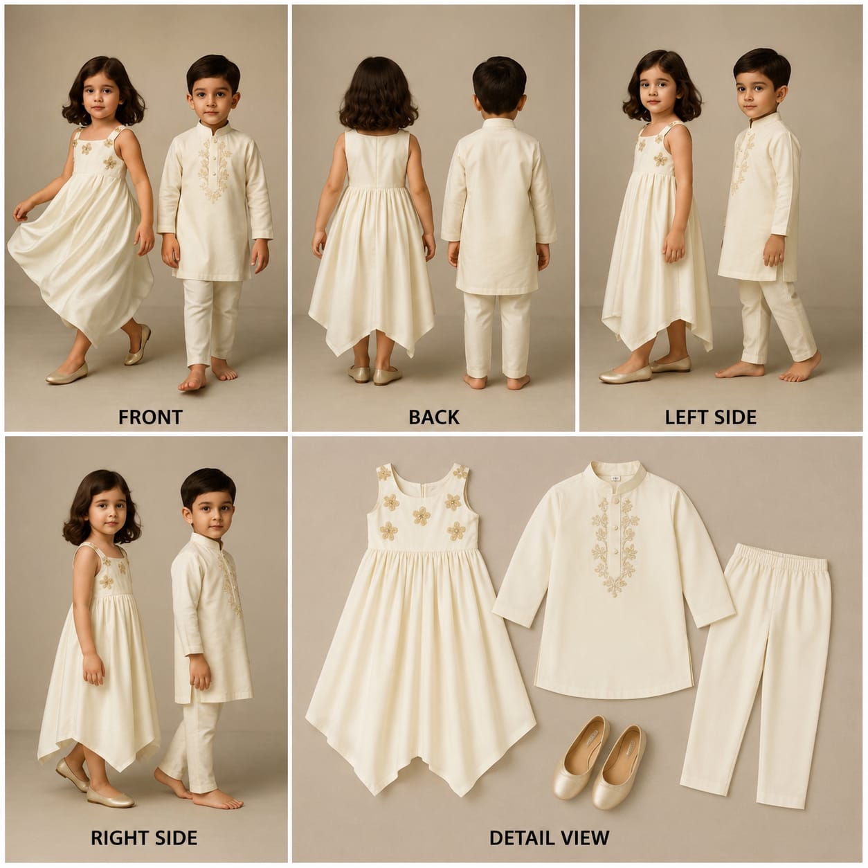 (Boy) Pre Order:Off White And Gold Kurta Set